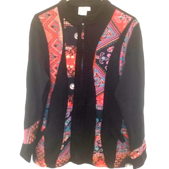 Parsley & Sage Boho Jacket L Black Sweater Full Zip Artsy Festival Funky Goth - Picture 1 of 12